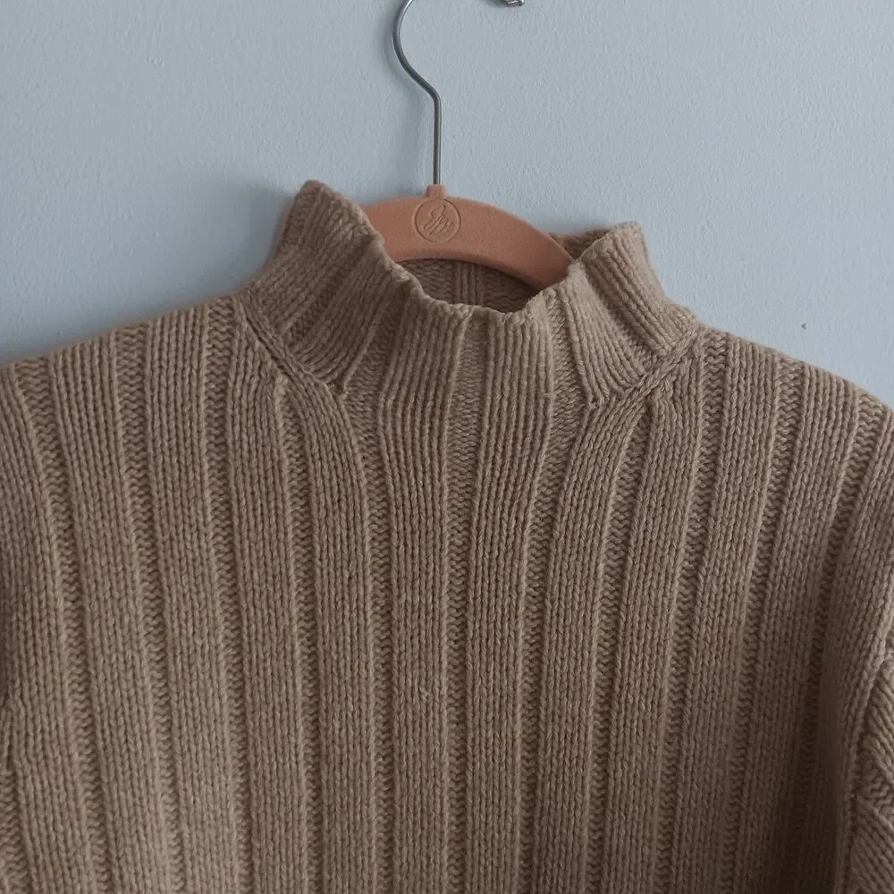 Vintage J.Crew Lambswool Old Money Tight Knit Sweater Size S beige turtle neck